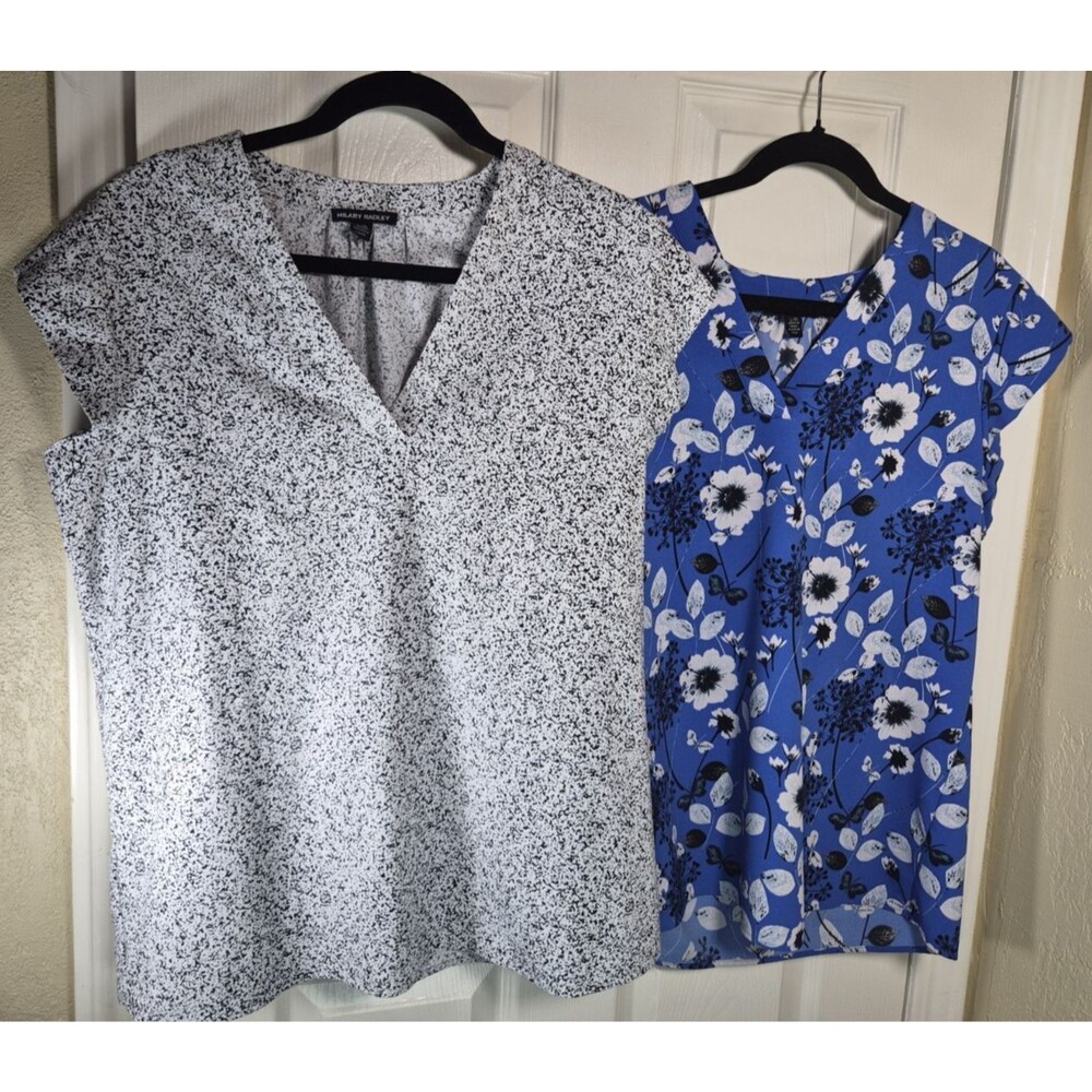 Lot 2 Hilary Radley Women's V-Neck Cap Sleeve Blouse Large Floral Speckled Tops
